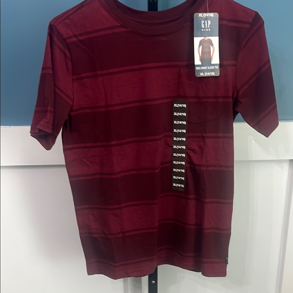 GAP Kids Maroon Striped Short Sleeve Tee